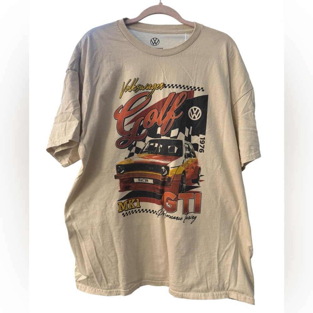 Volkswagen Golf MK1 GTI T Shirt Men Large Beige Graphic Everyday Wear Casual Tee